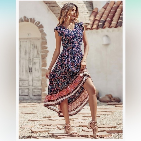 prettygarden Dresses & Skirts - NWT PRETTYGARDEN Maxi Floral Cap Sleeve Boho High Low Flowy XL Wedding Guest